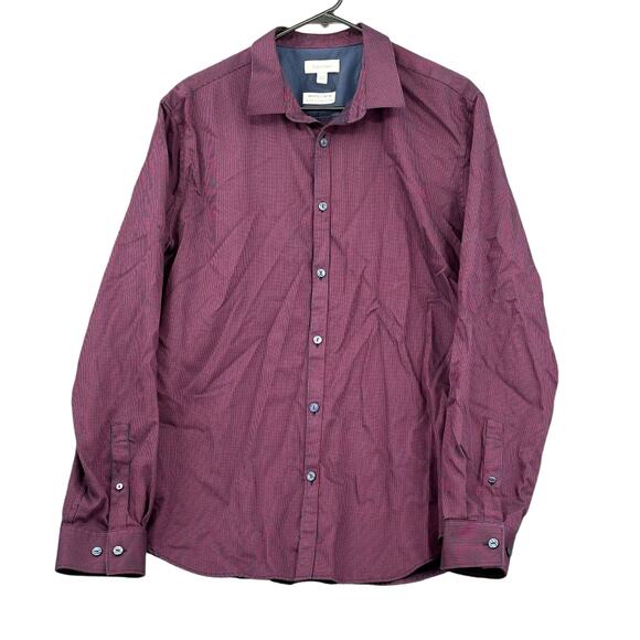 Calvin Klein Shirt Men Large Burgundy Purple Blue Pinstripe Infinite Slim Preppy - Picture 1 of 7
